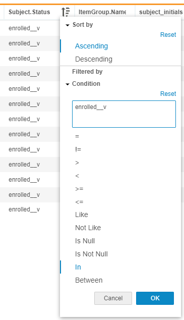 Sort & Filter menu