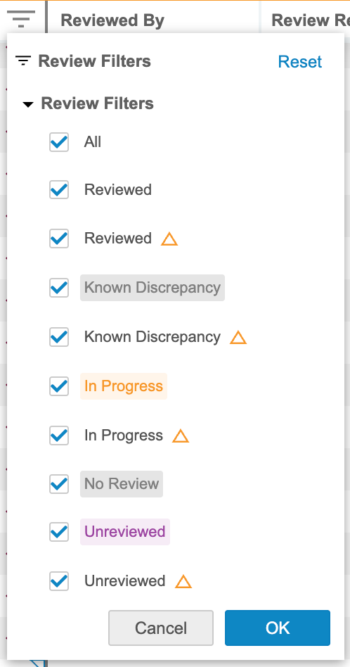 Review Filters section expanded